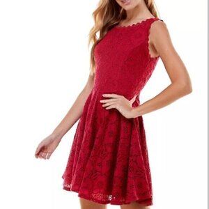 ❄️ Jodi kristopher Lace Fit & Flare Cotton Blend Red Sleeveless Dress Size 7